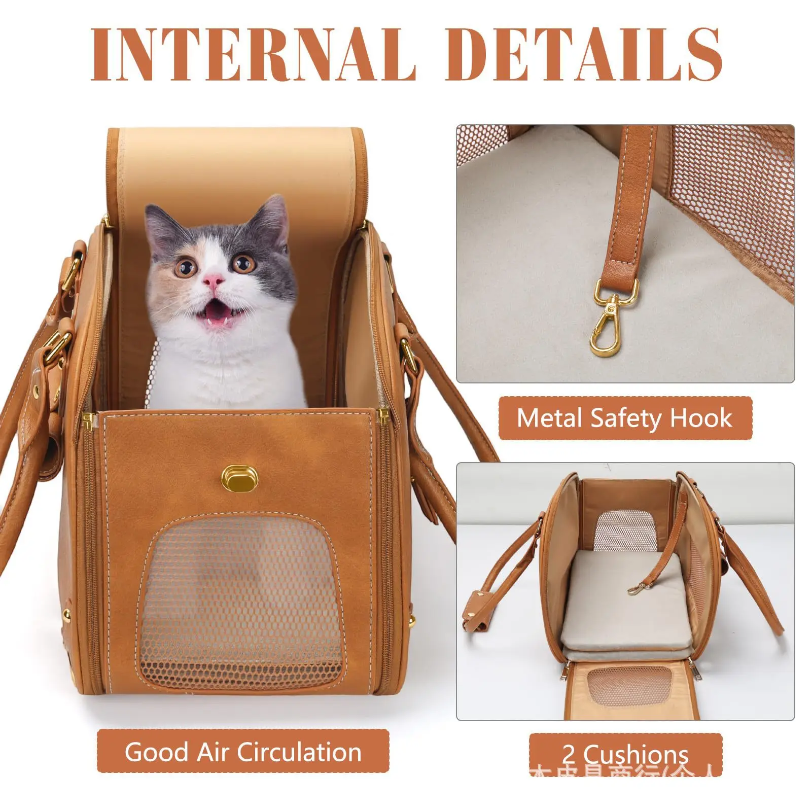 Bolso de transporte de cuero para perros y gatos: jaula portátil - imagen 3