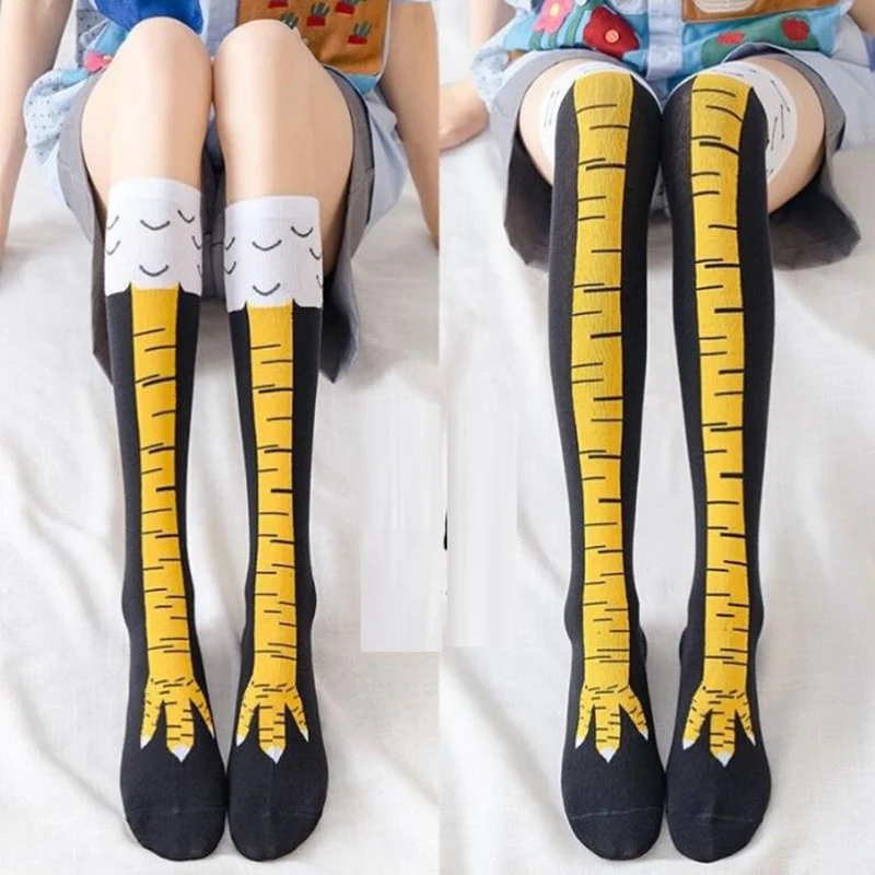 1/2/3/4 Pair Women Knee Length Chicken Leg Socks Halloween Fun Cartoon Crazy Chicken Leg Sweating Socks Breathable Comfortable