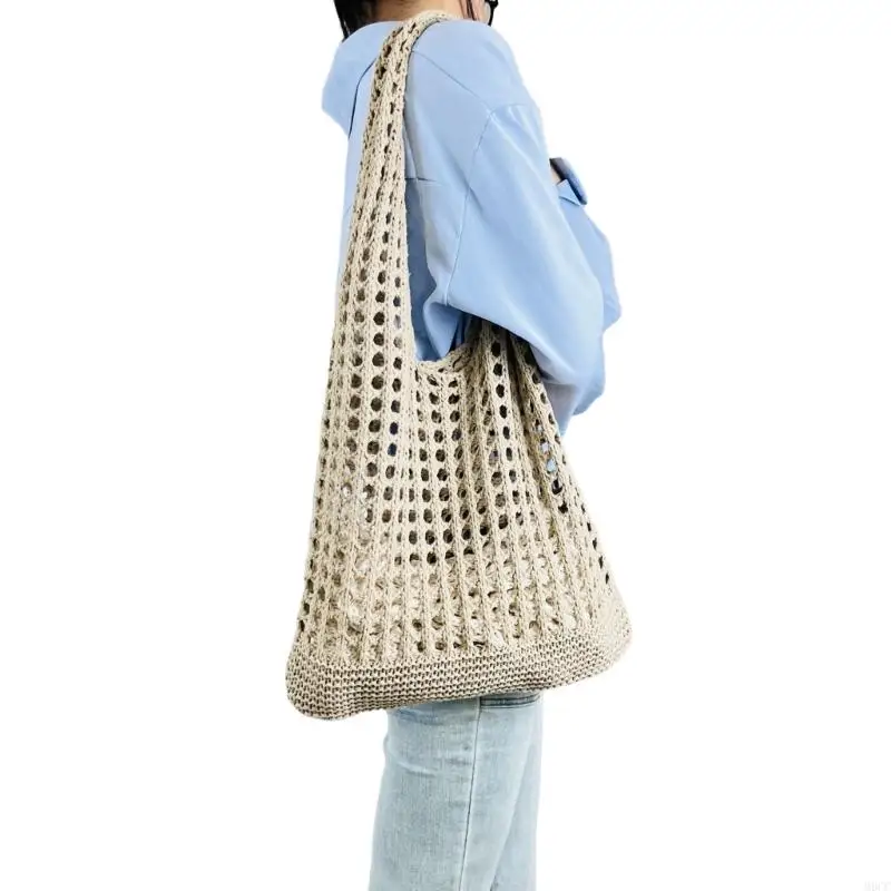 M6CC Hollow Out Tote Bag Shoping Bags Shoulder Bags Crochet Knitted Beach Bag