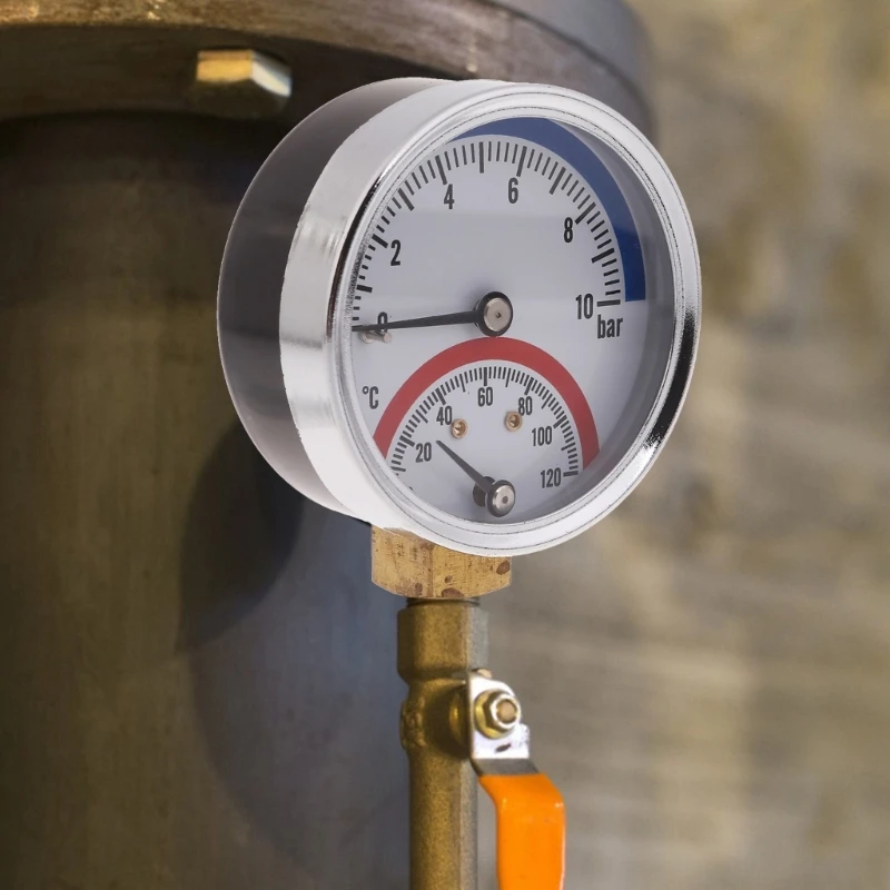 Liquid Filled Pressure Gauge 0-10Bar 0-120℃ Thermal Pressure Gauge Thermo-manometer Boiler Temperature Pressure Gauge