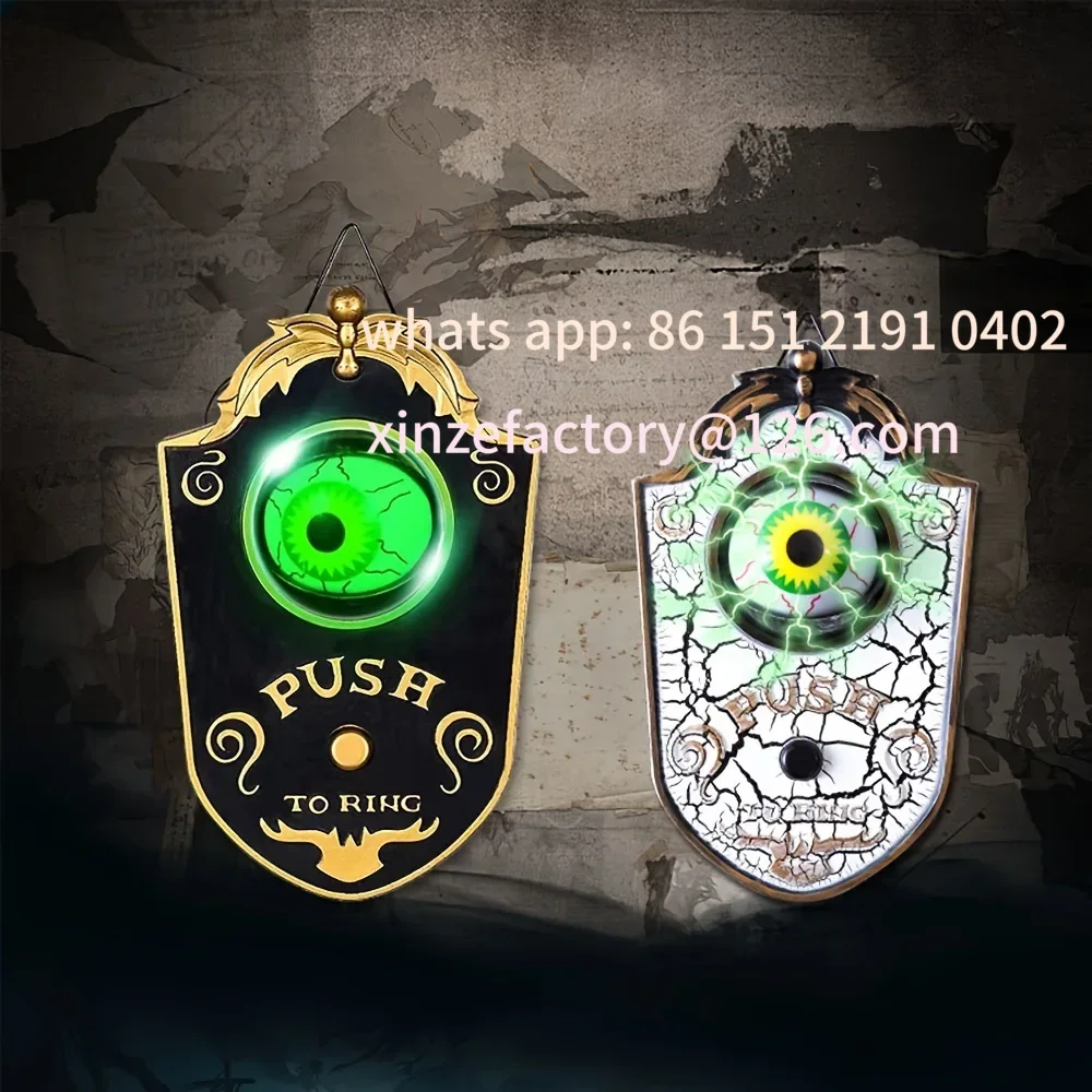 

Customizable Scary Animated Doorbell,Decorative Hanging Prop with Luminous Ghostly Eye and Horror Sound Effect for Haunted House
