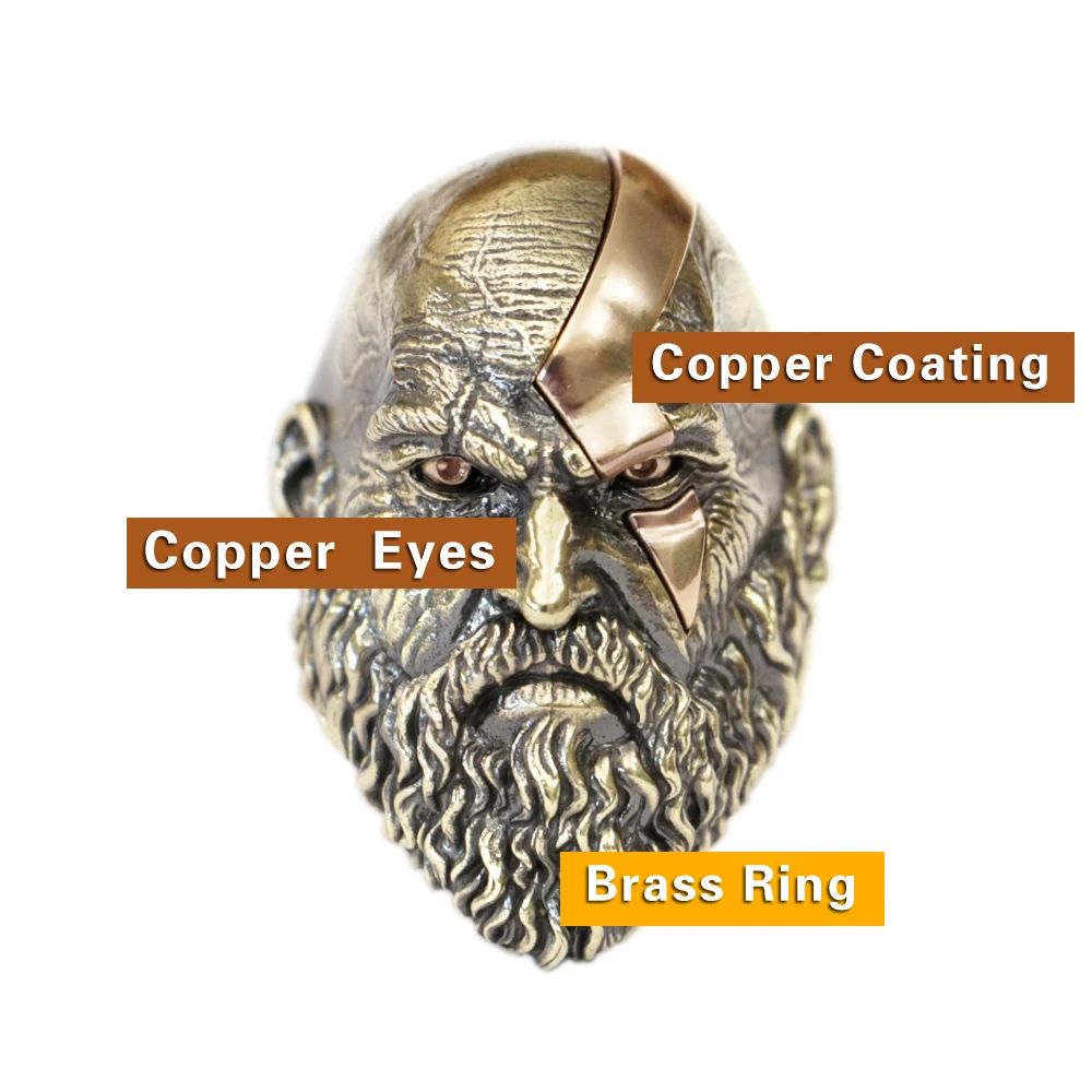 Copper Eyes and Coating Brass God Of War Kratos Ring Adjust Punk Ring BR429 US Size 8~15