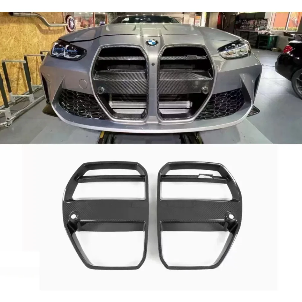 For BMW M3 M4 G80 G82 Dry Carbon Fiber Grille V Style High Quality Car Front Bumper Air Intake Grills Bumper Air Intake Grill