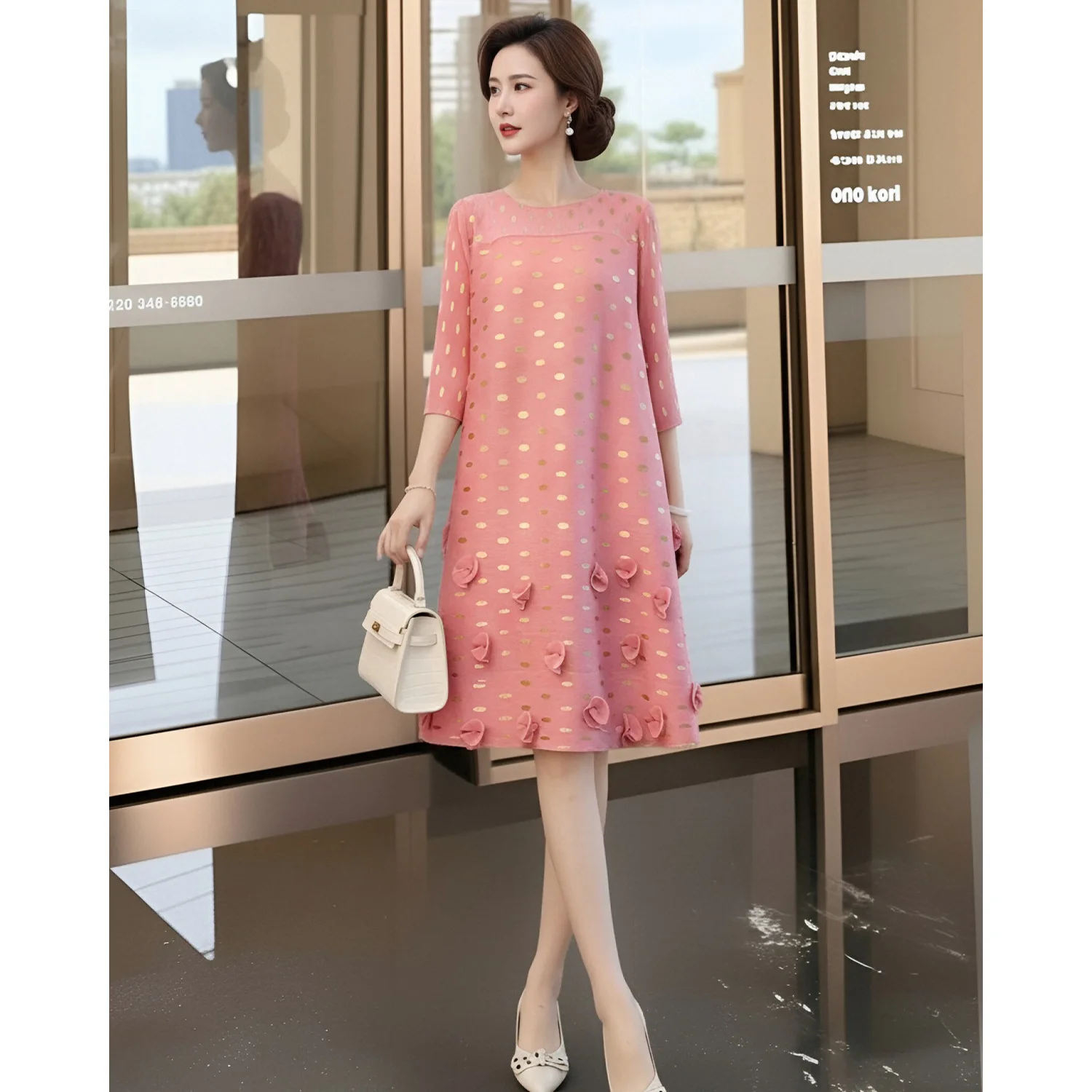 

Плиссированное платье Miyake женское, новинка 2026 года, с горячим тиснением, объемными цветами, круглым вырезом, рукавом до локтя, свободного кроя, больших размеров, весеннее.