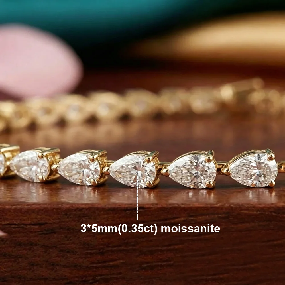 18K Gold Plated 3x5mm Waterdrop Shape Full Moissanite Tennis Bracelet for Women Pear Cut Lab Diamond S925 Silver Bridal Jewelry