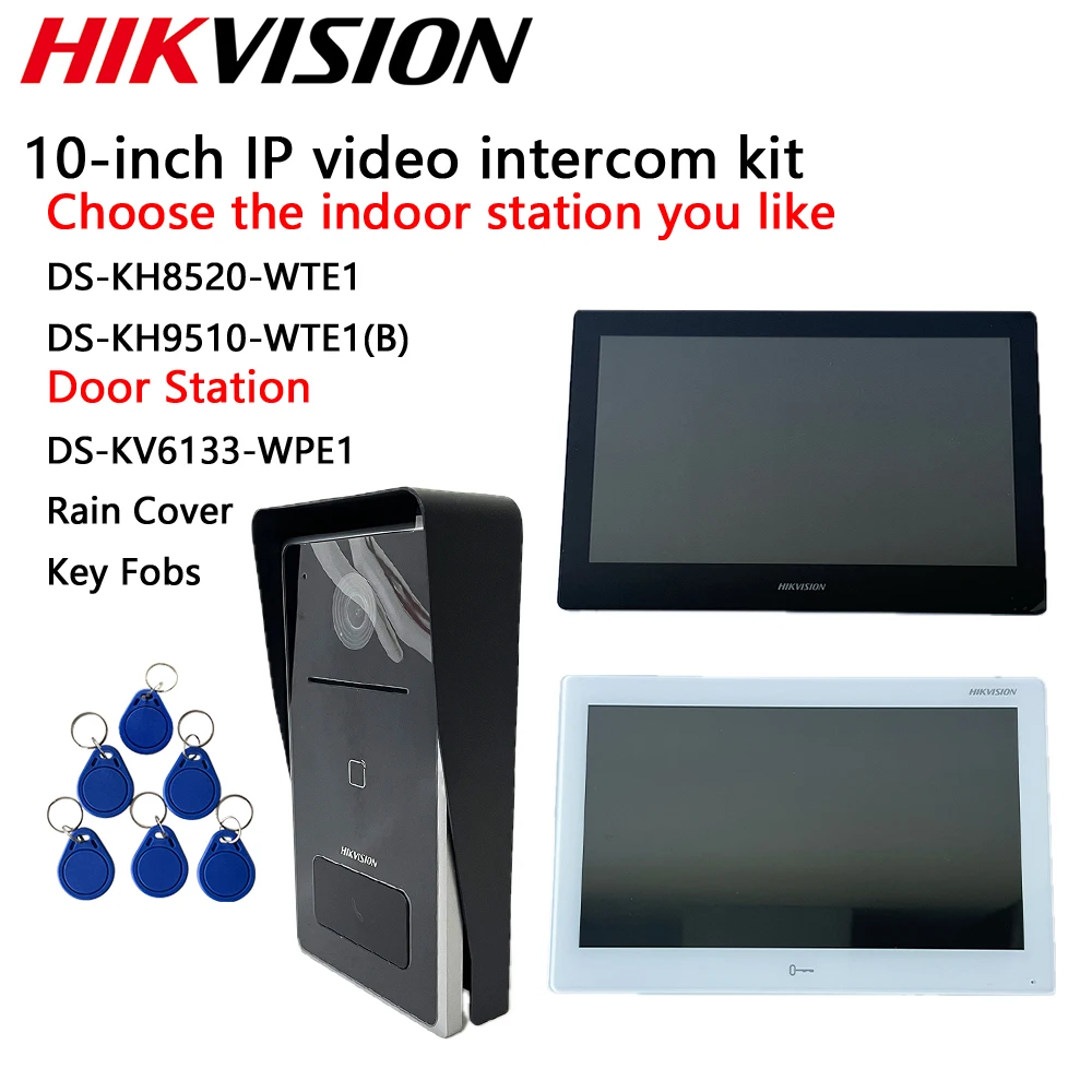 

Комплект IP-видеодомофона Hikvision DS-KH8520-WTE1 DS-KH9510-WTE1(B) 10,1-дюймовый TFT-сенсорный экран DS-KV6133-WME1 DS-KABV6133-RS