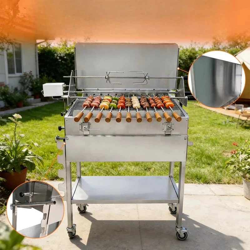 Detachle Wind Deflector And An Adjustle Charcoal Bin Modern Stainls Steel Rotating Barbecue Grill