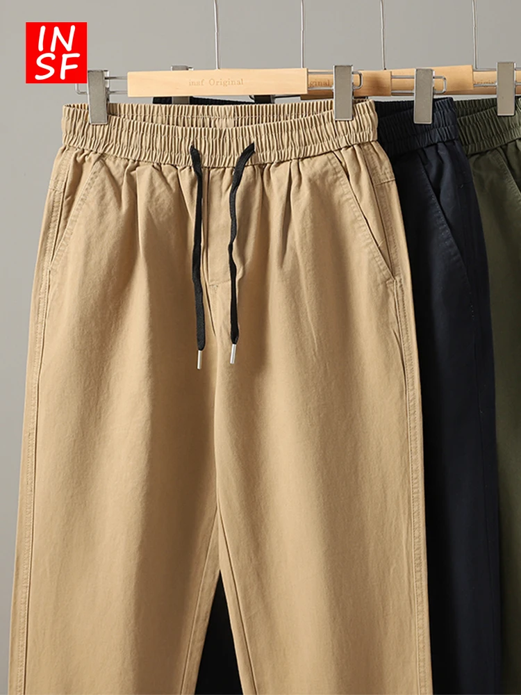 

Мужские повседневные брюки из плотного хлопка в американском стиле, с эластичным поясом, вельветовые, длинные, на весну, разные цвета