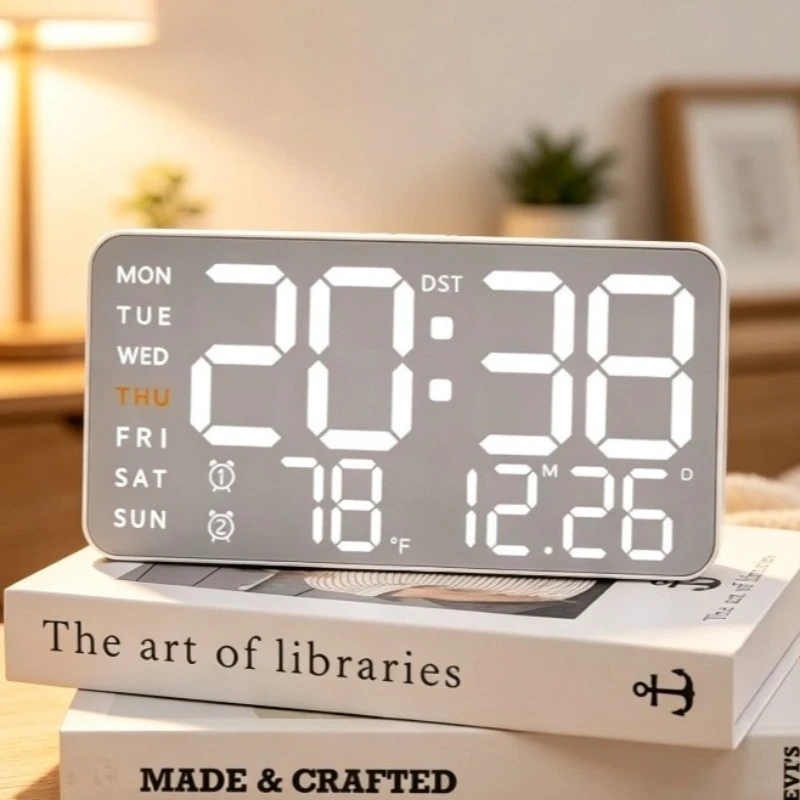 Hanging Indoor Temperature/humidity Meter Multifunctional Table Alarm Clock Electronic LED Display Time 12/24H Indoor Decoration