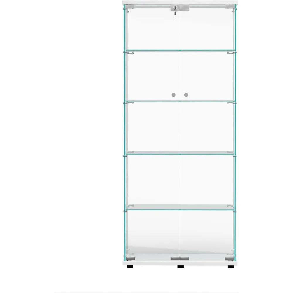 5 Layers Tempered Glass Display Cabinet with 2 Doors Display Rack Storage Rack for Home Office Living Room Bedroom