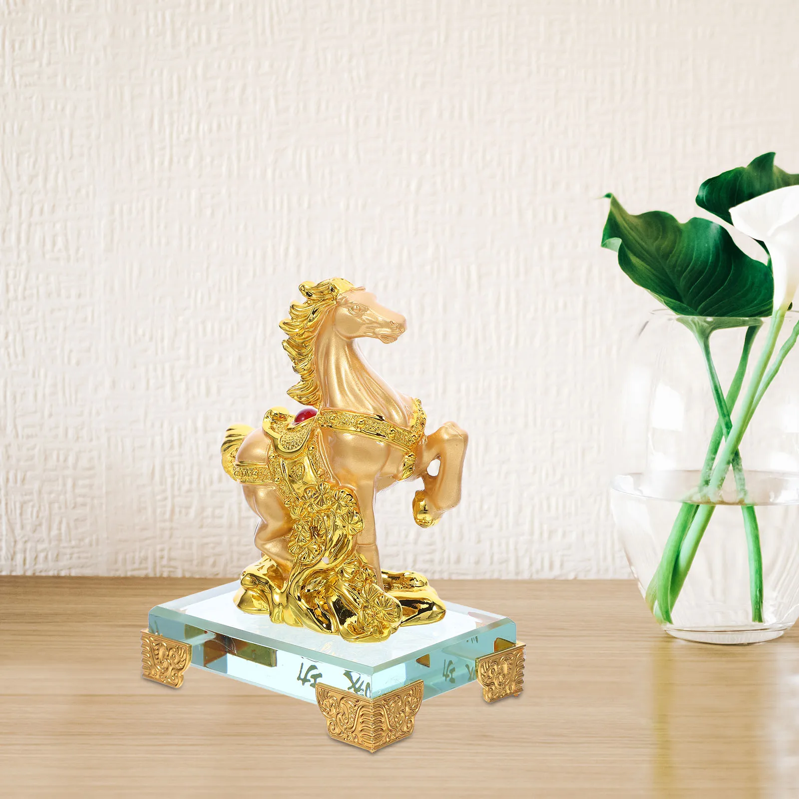 

Chinese Zodiac Horse Golden Resin Collectible Figurines Table Decor Statue Animal Sculpture For Home Office Desk Decoration