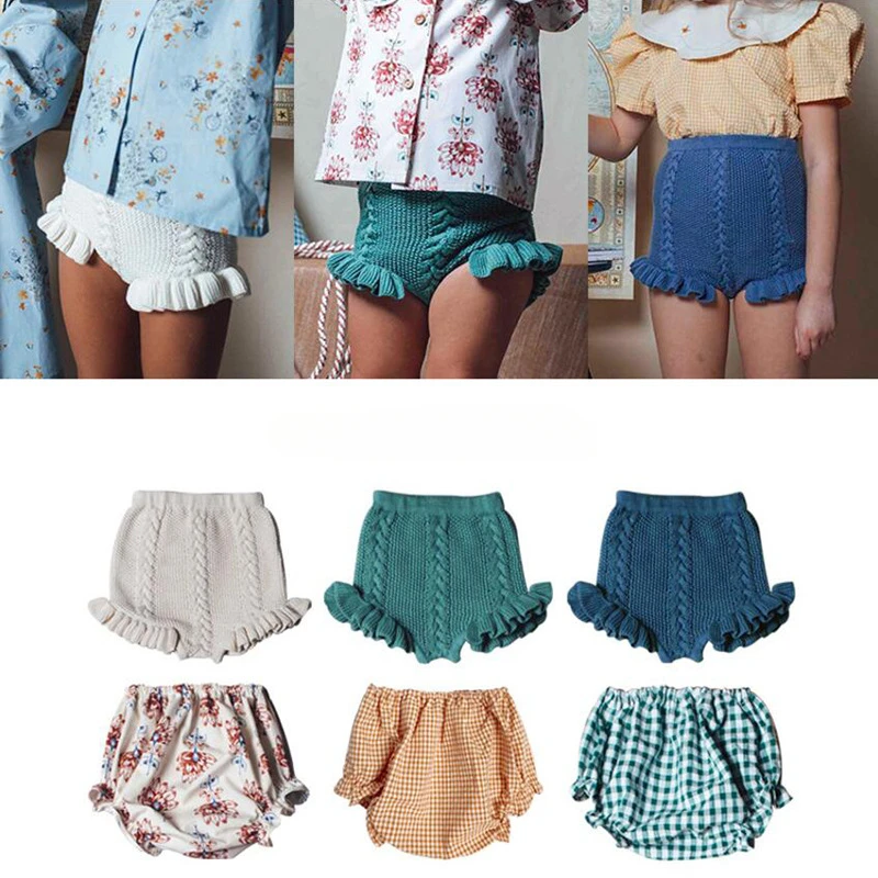 

Girls knitting pants cute lace Fried Dough Twists shorts 2024 spring summer girls' knitting shorts bread pants