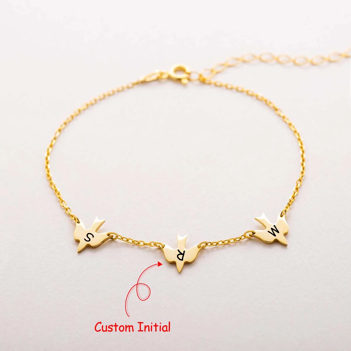 

Dove Bird Bracelet, Customized Engraving Initials, Peace Symbol Jewelry, Personalized Gift for Her, Unique Friendship Bracelet