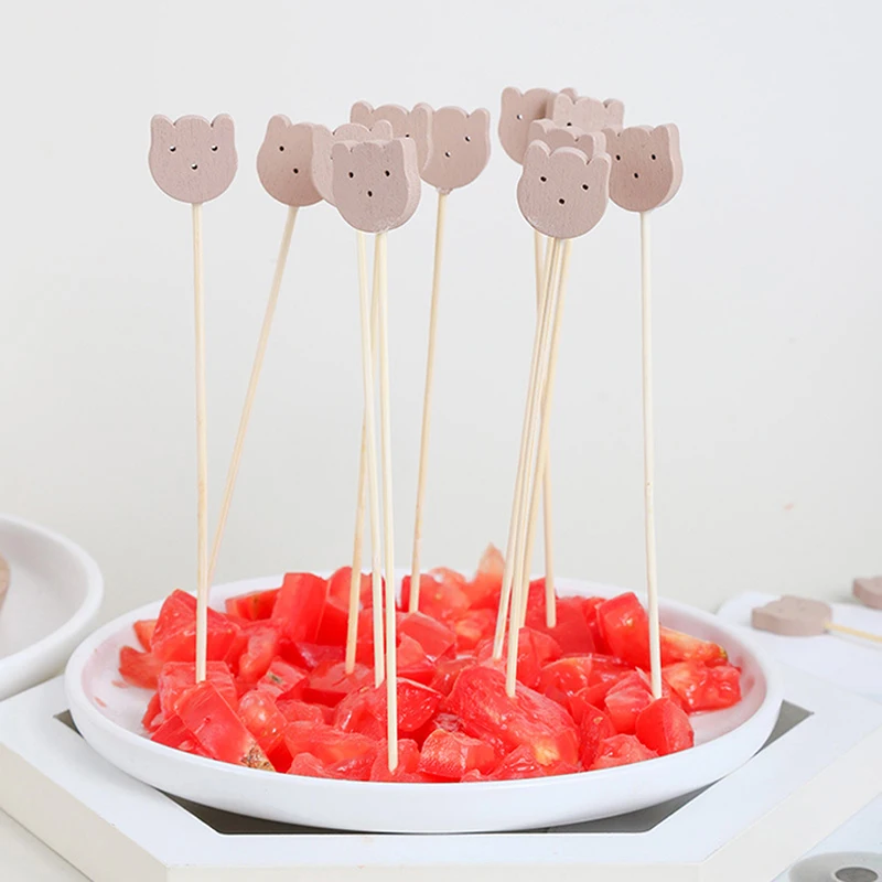 100Pcs Toothpicks Cute Bear Cocktail Sticks Fruit Skewers Party Decoration