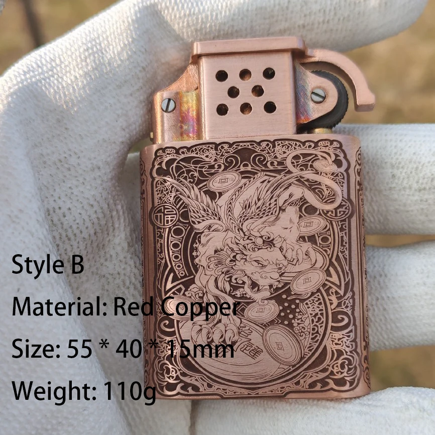Classic Full Red Copper Kerosenes Lighters Hollowed Out With Exquisite Laser Patterned Fuel Oil Lighters