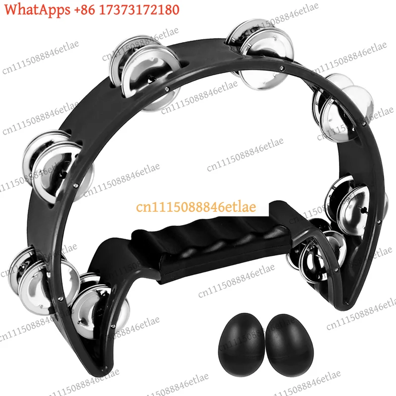 k3 Half-Moon Tambourine for Kids & Adults Nickel-Free Metal Jingles EN71-3 Certified Ergonomic Grip Black Not Egg Shaker Set