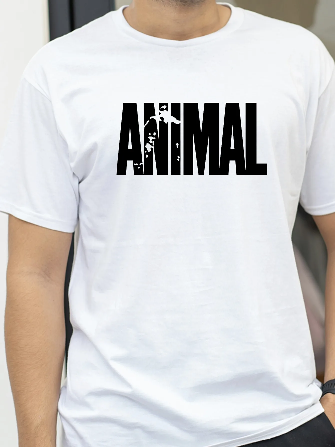 

Men's Graphic Print "ANIMAL" T-shirt - Men's Clothing Men's Casual Crew Neck T-Shirt Soft Stretch Fabric Short Sleeve