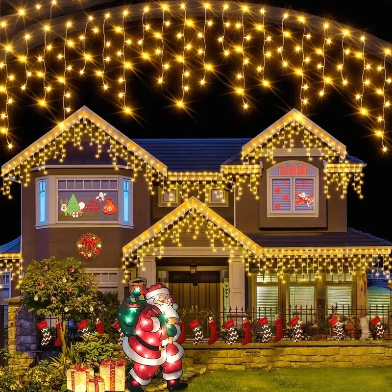 

Рождественские огни-сосульки на открытом воздухе, 8 режимов освещения, сказочные гирлянды для штор, Рождество, Хэллоуин, спальни, свадебный декор