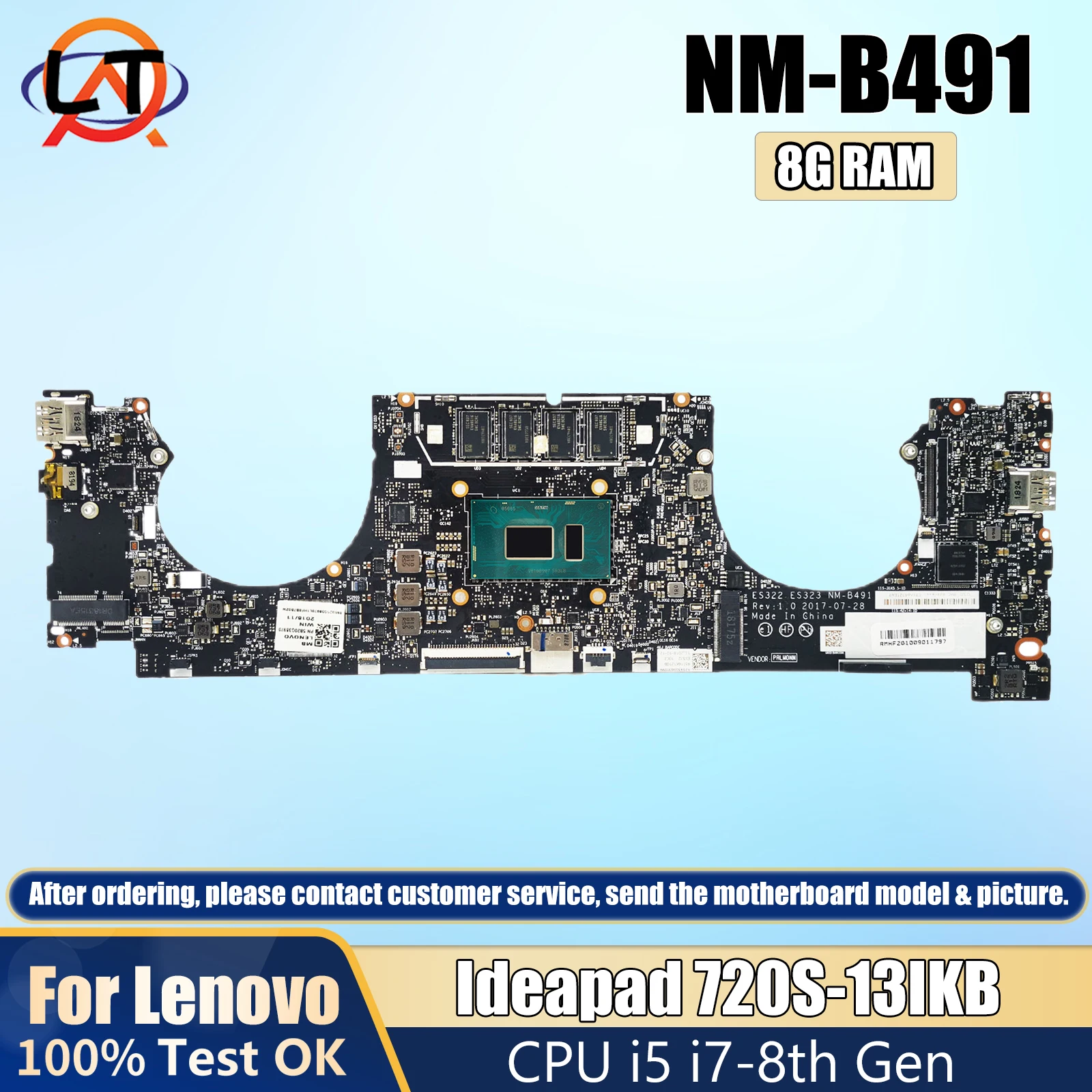 

NM-B491 For Lenovo Ideapad 720S-13IKB Laptop Motherboard ES322 ES323 5B20Q38983 With i5-8250U i7-8550U CPU 8G RAM DDR4