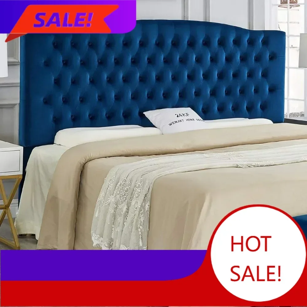 BestsellerBestsellerBestsellerBestsellerKing Size Upholstered Button Tufted Headboard with Velvet Fabric in Navy Blue