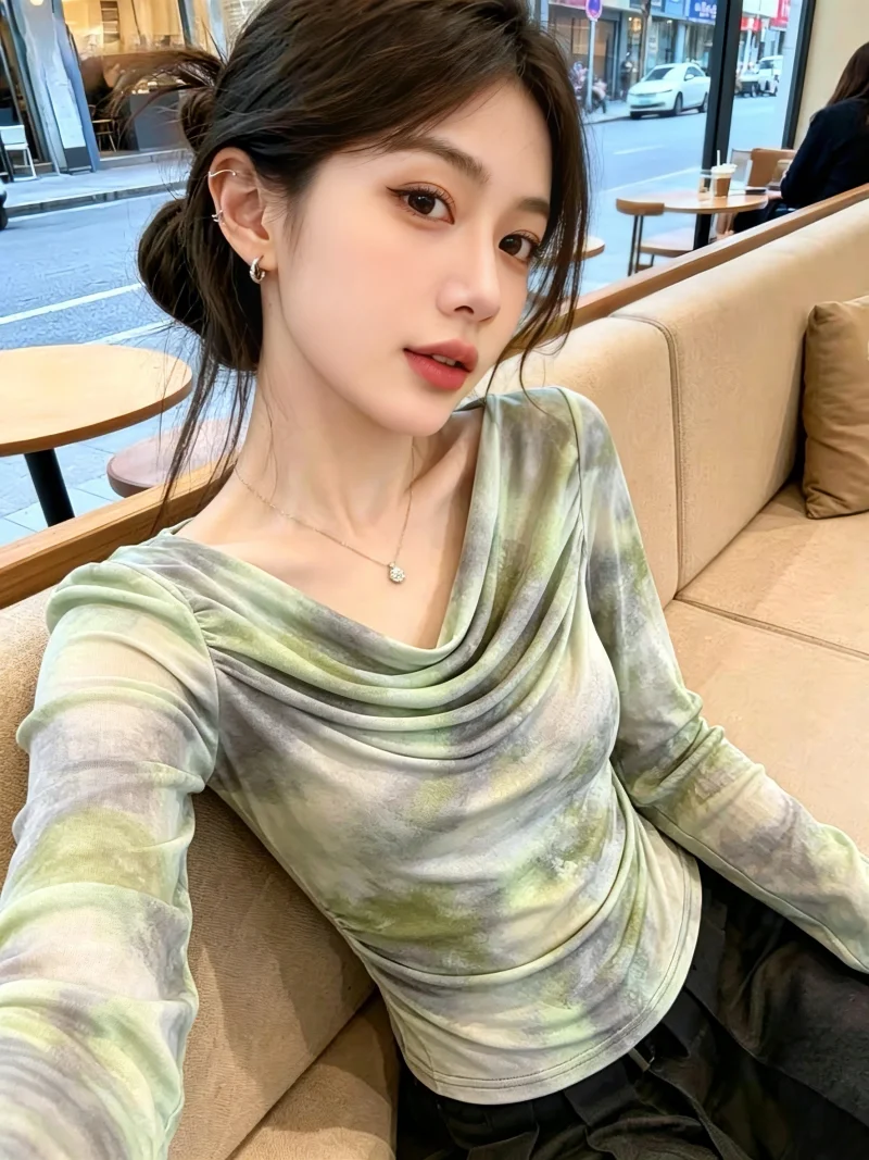 

Long Sleeve Gradient Dyeing Double Layer Mesh T-Shirt Women's Summer Style Sensation Slim Fit Top Self Retaining Model