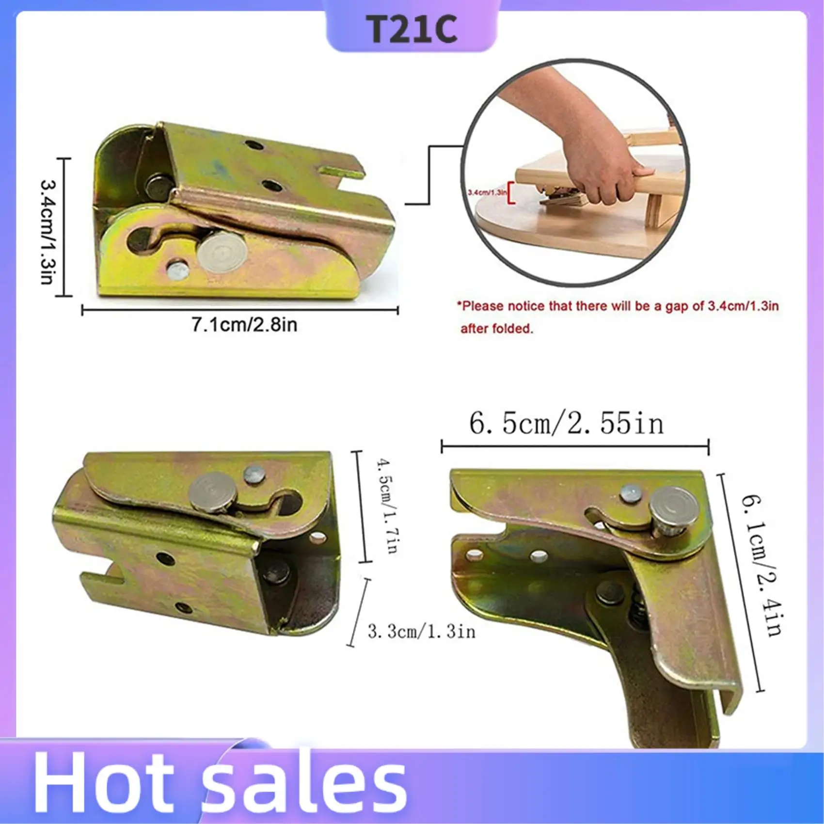 

T21C 8Pcs Folding Table Legs Bed Support Brackets Foldable Furniture Leg Feet Lock 2.4 Inch Height With Springs