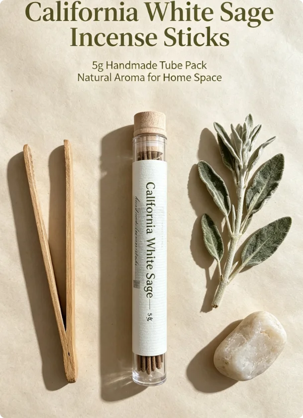 California White Sage Incense Sticks, Natural Purifying Scent, Aromatherapy Incense For Home Meditation, 5g Tube
