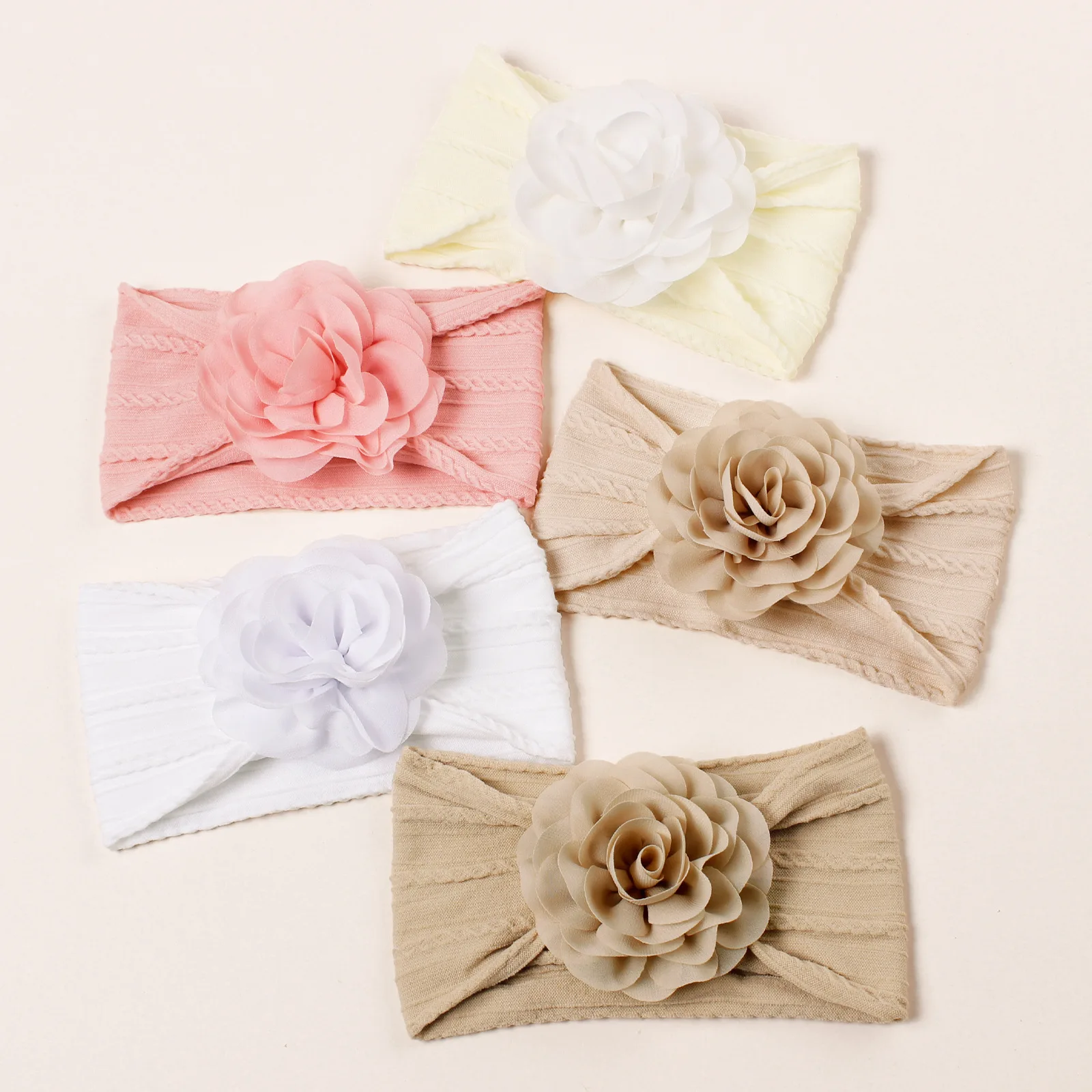 3/5pcs Baby Soft Stretchy Jacquard Nylon Headband Girls Simulation Flowers Hair Accessories For Photograph Decor