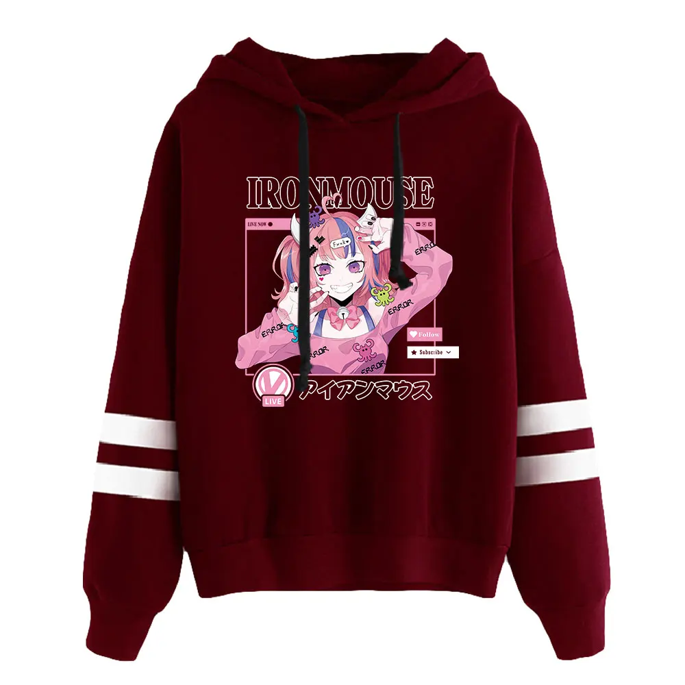 Ijzeren Vtuber Unisex Pocketless Parallelle Staven Mouw Sweatshirts Heren Hoodie Harajuku Streetwear Anime Kleding