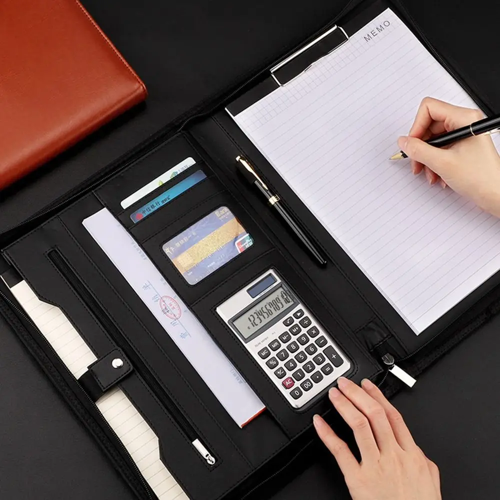 PU Leather A4 Clipboard Folder Stationery Multifunctional Document Organizer with a4 Notepad Portable Contract File Folders