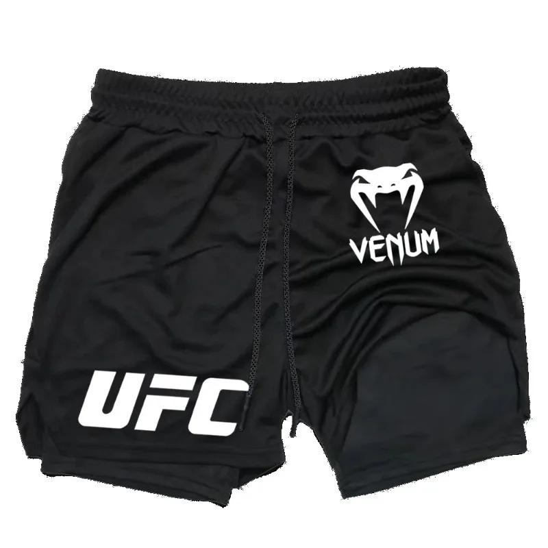

Men's UFC Printed Quick-Dry Double-Layer Sports Shorts, Breathable Tennis Training Shorts
