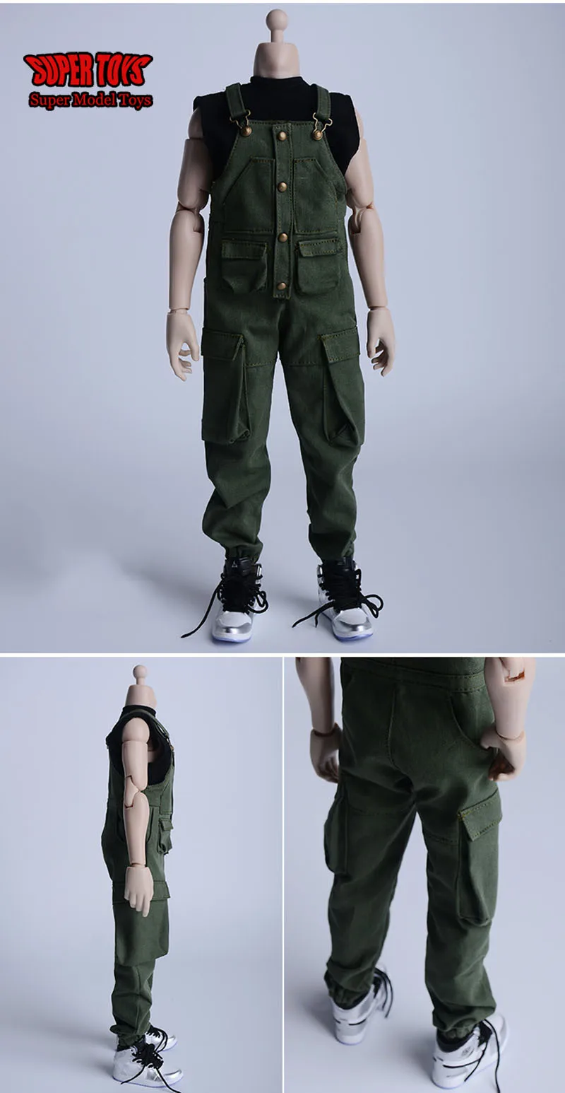 In Stock 1/6 Scale Male Soldier Fashion Workwear Jumpsuit Straight Hip Hop Loose Work Strap Pants Vest Fits 12