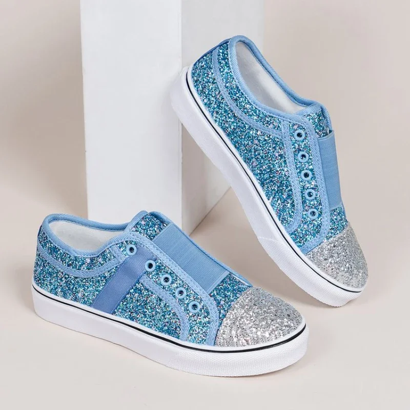 2026 New Women Flat Shoes Outdoor Sequins Breathable Vulcanized Shoes Comfortable Designer Ladies Mixed Color Loafers Zapatos