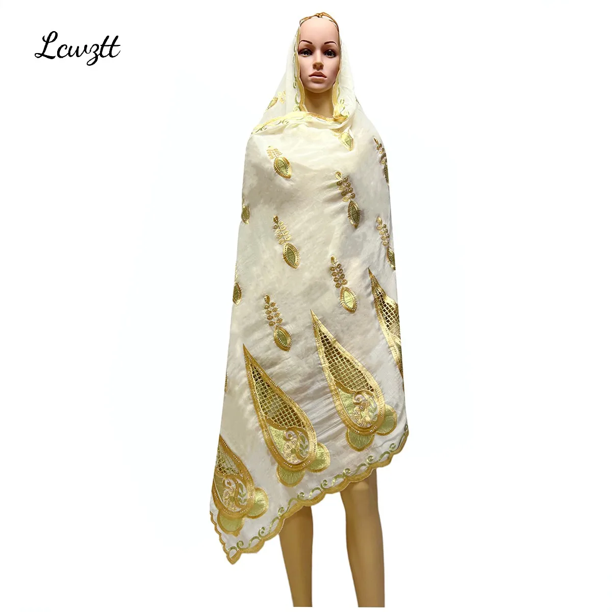 

2022 New African Women Scarf Soft Cotton With Dold Chip Scarf Dubai Isalmic Scarf Embroidery Muslim Hijab for Shawls Wraps