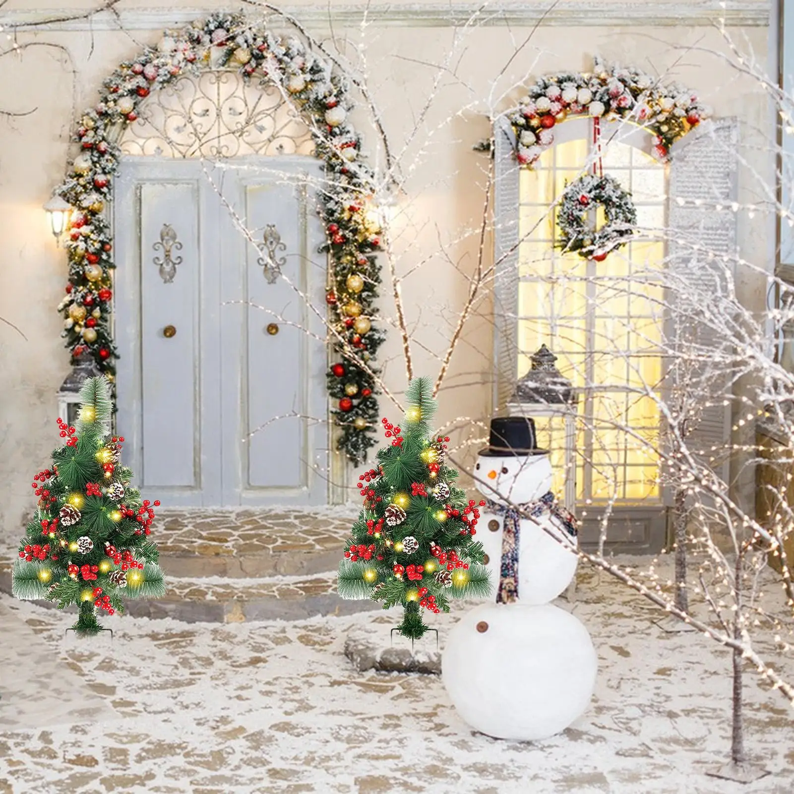 

Рождественская елка с подсветкой, 23,6 дюйма, 20 светодиодов, кол, красная ягода, сосновая шишка, крыльцо, рождественская елка, двор, сад, патио, прихожая