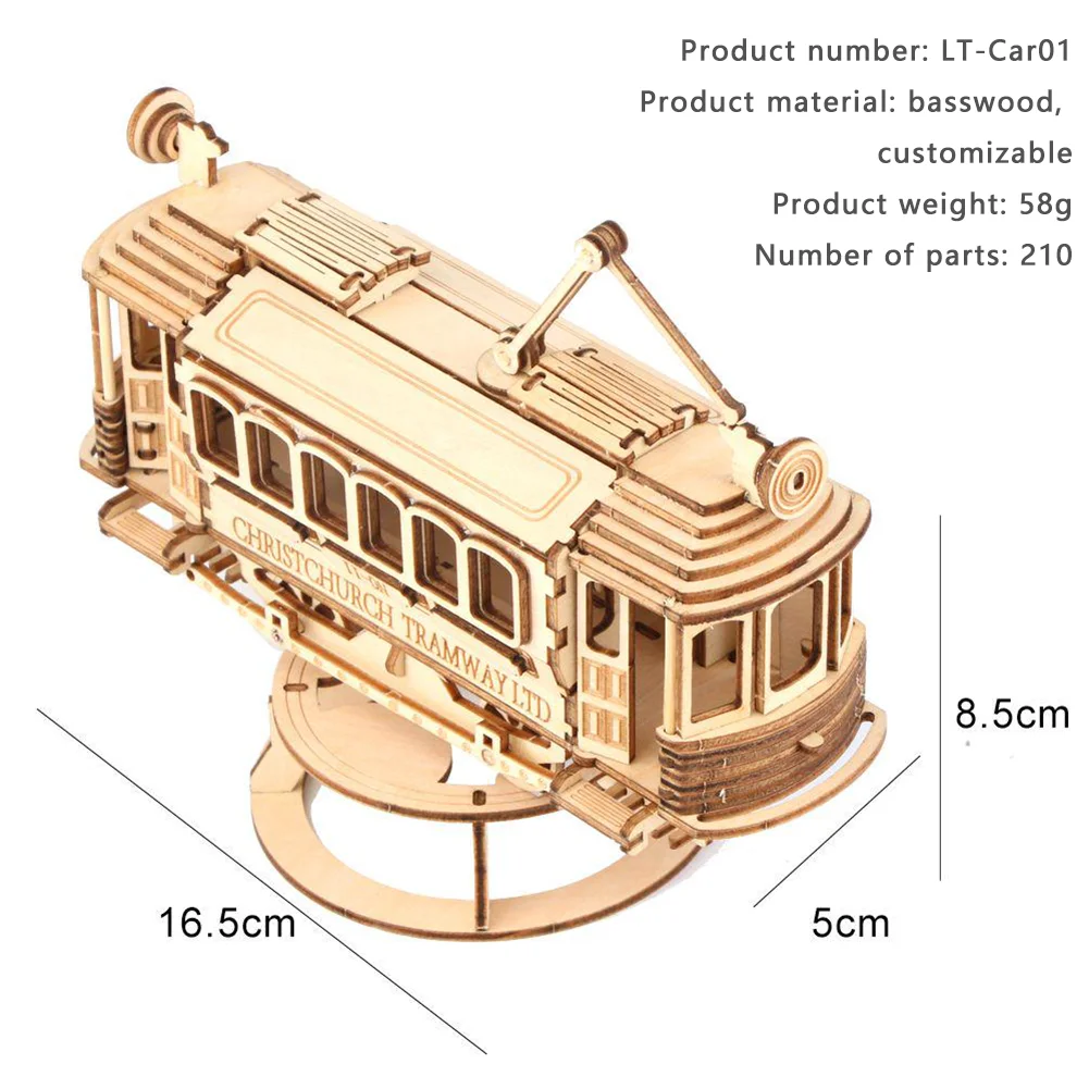 3D Retro Tram Model Wooden Jigsaw Puzzle DIY Wooden Jigsaw Puzzle Adult Toy Children's Educational Game Wooden Jigsaw Puzzle