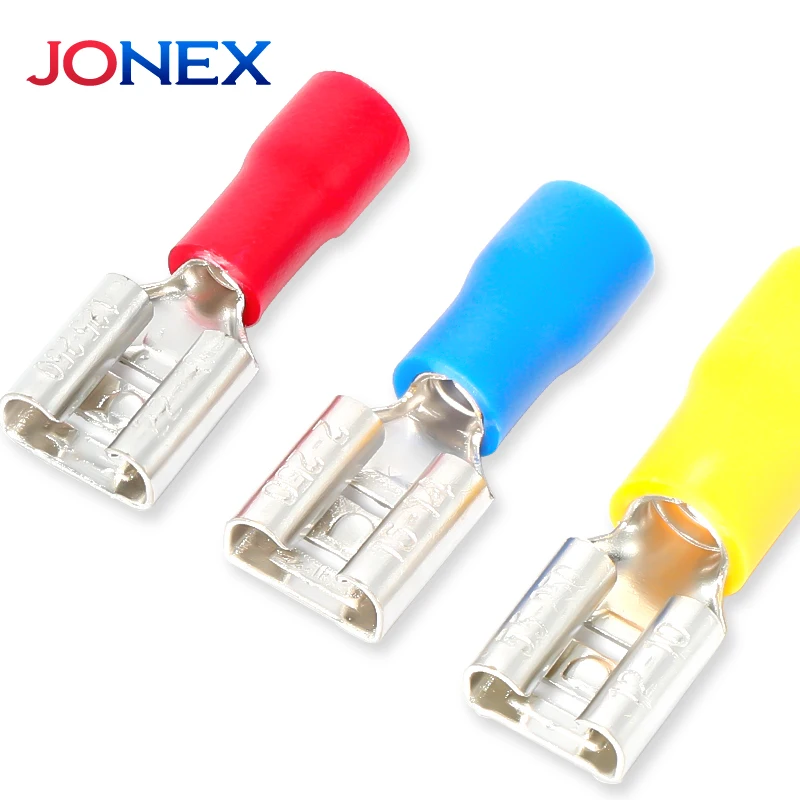 50PCS 6.3mm Spade Crimp Terminals Electrical Wire Connectors Faston Insulated Female For Quick Connection Cables Splice Plugs