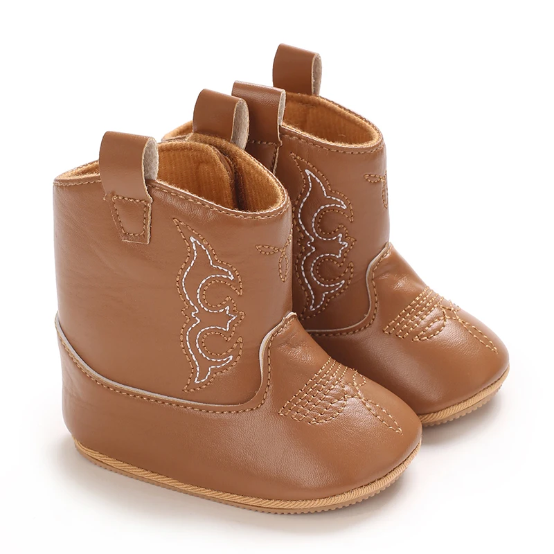 0-18M Classic Fashion Western Cowboy Baby Boys Girls Boots Mid Length Rubber Sole Daily Casual Walking Shoes