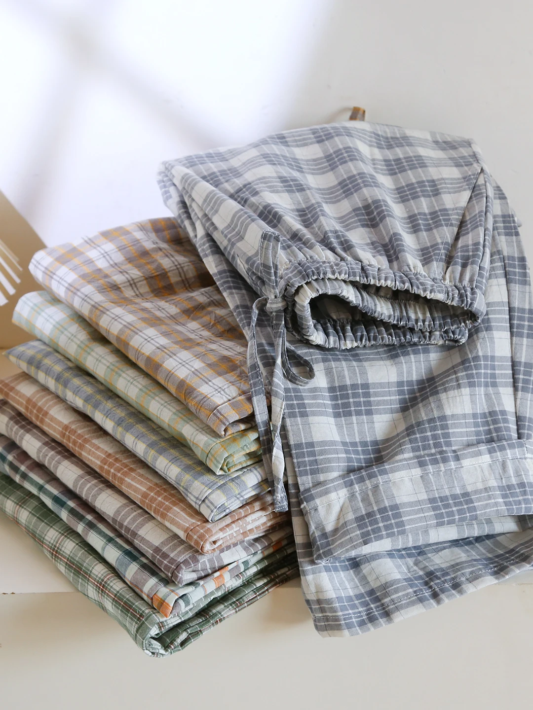 New 2026 Men's Sleepwear Pure Cotton Plaid Loose Fit Thin Home Pants Large Size Comfortable Spring Summer Loungewear