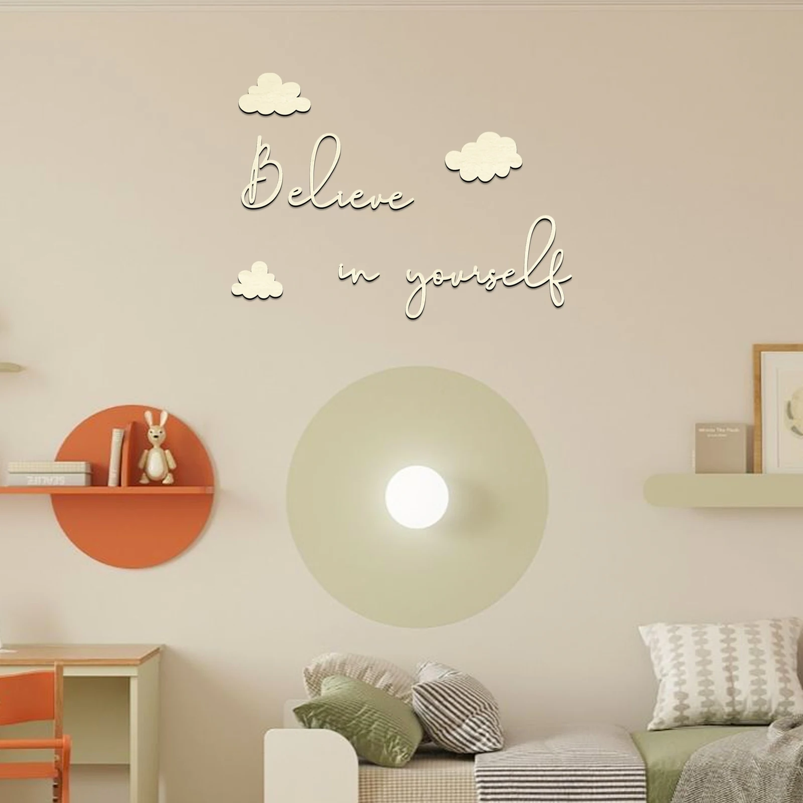 

Believe in Yourself Wooden Wall Sign with Clouds, Motivational Nursery Decor, Fairy Tale Wall Art, 4mm Thick Wood, Baby Shower G