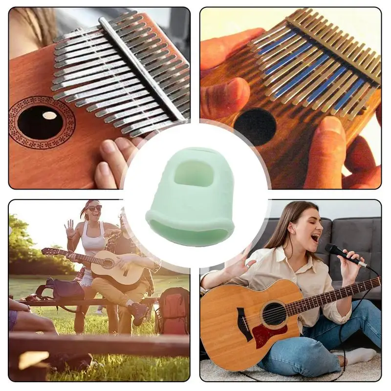 Respirável Kalimba Finger Protector, Silicone Guitar Protector, Fit para Bandolim Ukulele Costura Bordado