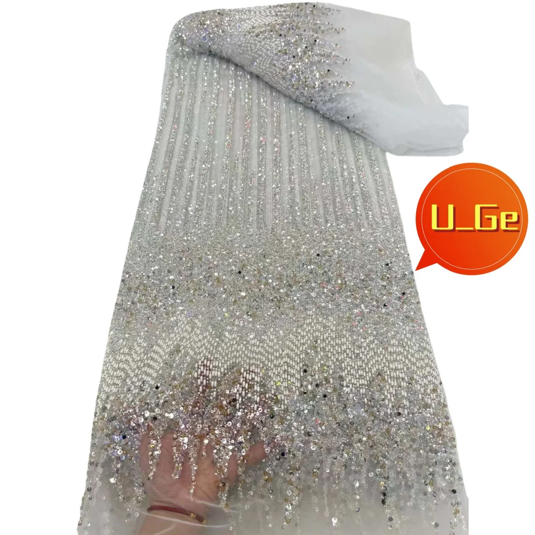 

2024 Latest Elegant Best Quality Delicate Soft Beaded Tube Lace With Biggest Stones fabric For Wedding Evening Dress U_Ge1578