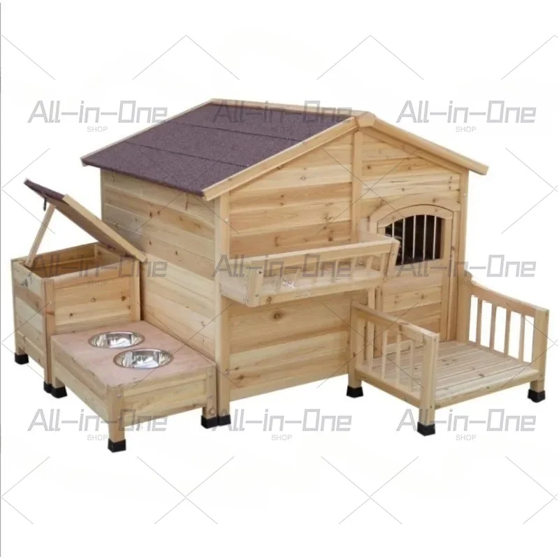 2025 New Solid Wood Family Pet House, Indoor Outdoor Animal Nest for Dogs Cats, Durable Wooden Shelter for Garden Patio