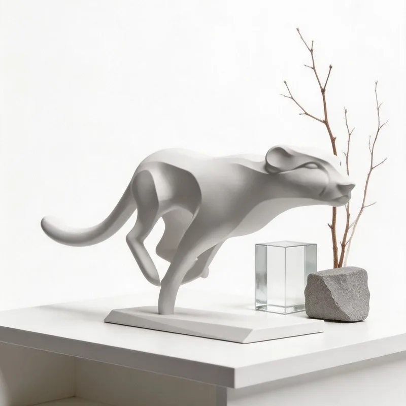 3D Printed Minimalist Cheetah Sculpture Ornament - Modern Art Tabletop Decoration - Dynamic Design  Desk Decoration Living Room