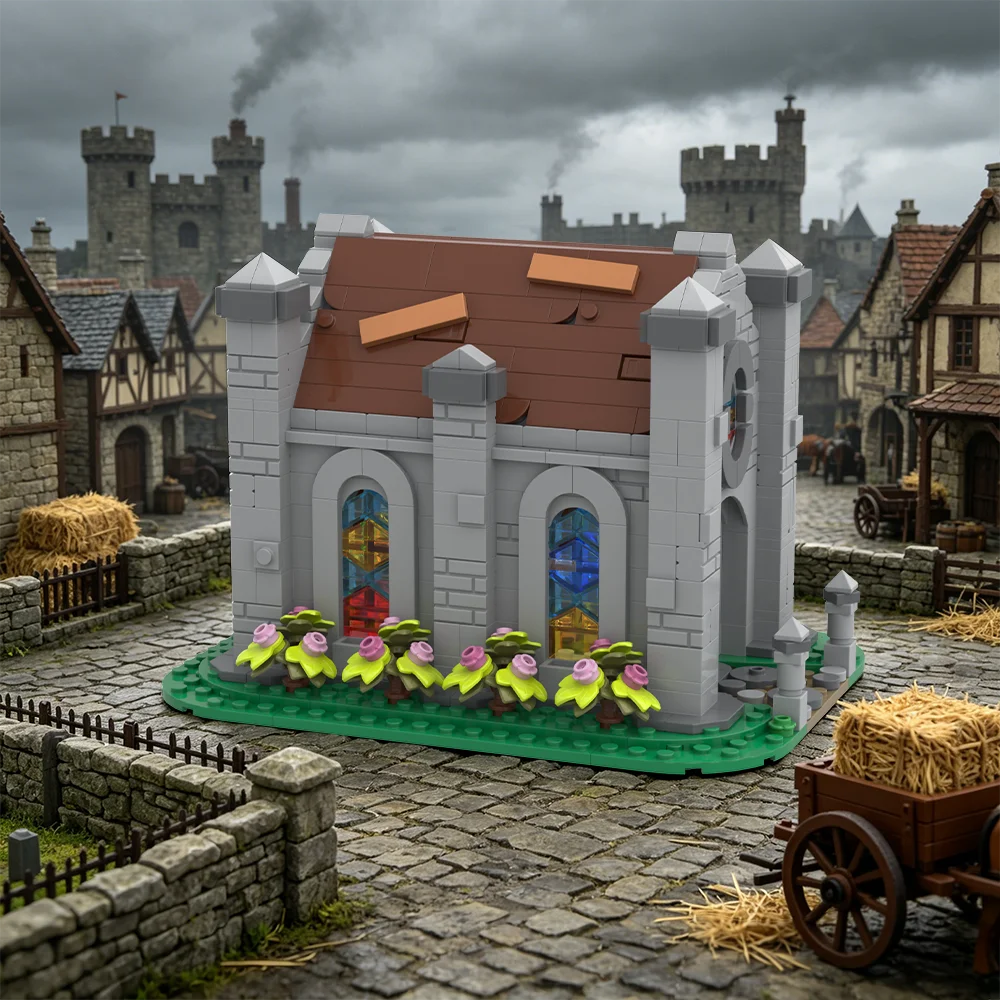 MOC Small Medieval Chapel Building Blocks Knights' Church Creative Architecture Bricks Toy Adult Gift