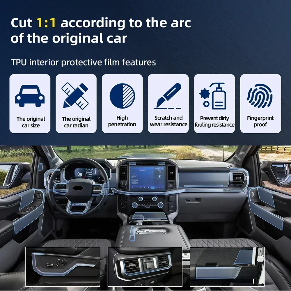 For Ford F-150 2022-2023 F150 Car Interior Protection Film TPU Clear Self-adhesive Console Gear GPS Screen Anti scratch Sticker