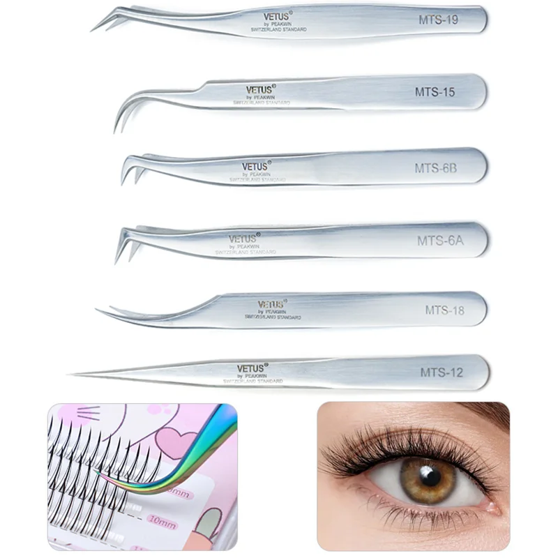 New VETUS Eyelashes Tweezers High Precision Stainless Steel Superhard Tweezers Anti-static Lashes Eye Brow Tweezers Watch Tools