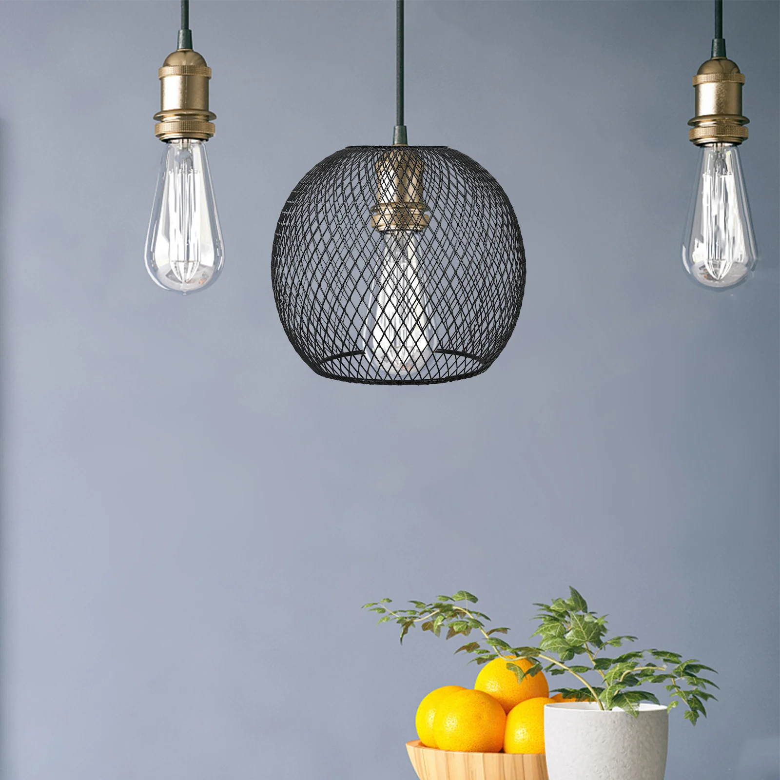 

Globe Pendant Lampshade: Black Metal Hollow Cylindrical Cage Cover for E27 Socket, Industrial Style Wire Light Shade for Home