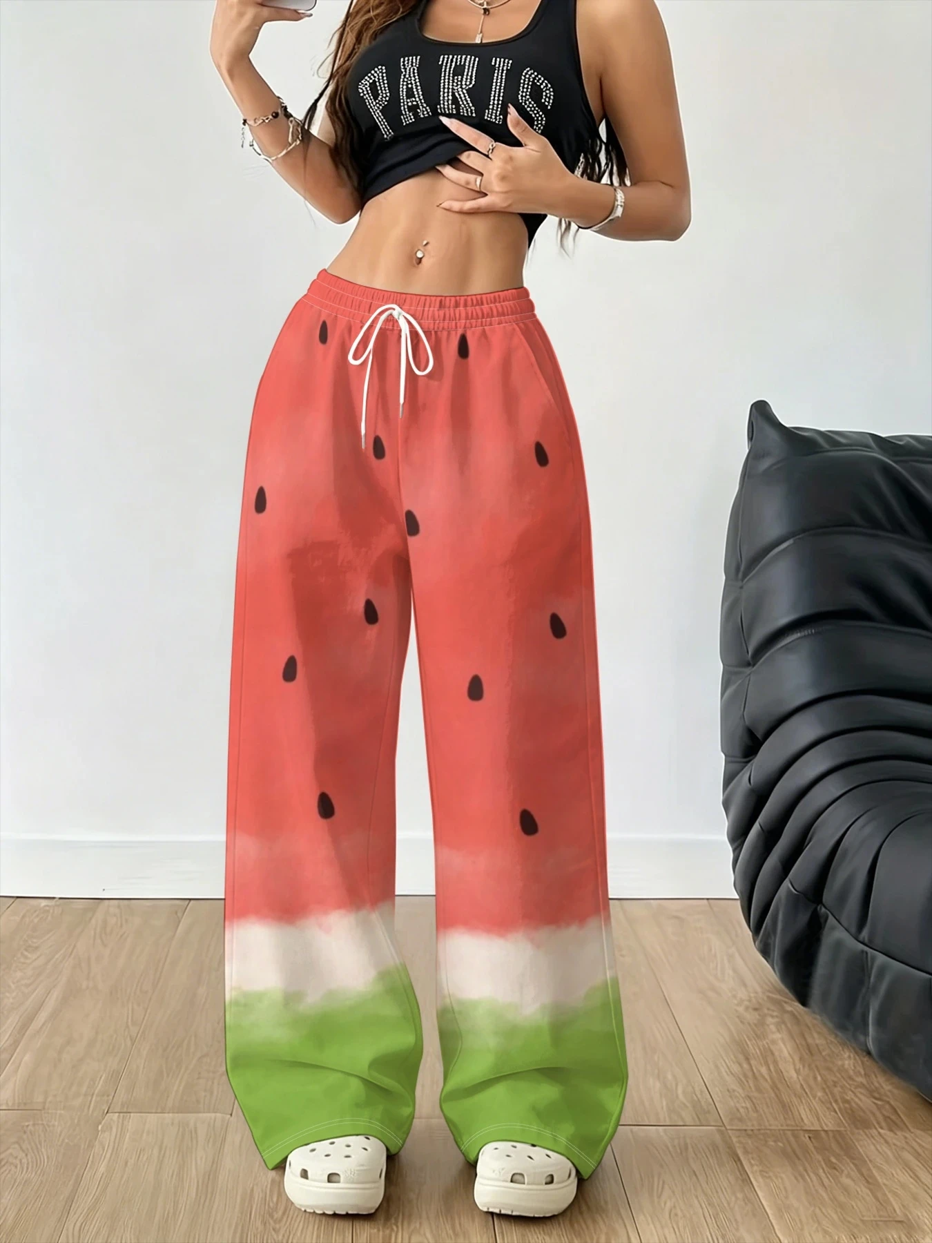 Internet-Promi Amerikanische Streetwear Dopamin-Bedruckte Weite Hose für Männer und Frauen, Lose und Vielseitige Trendige Freizeithose – Detail 5