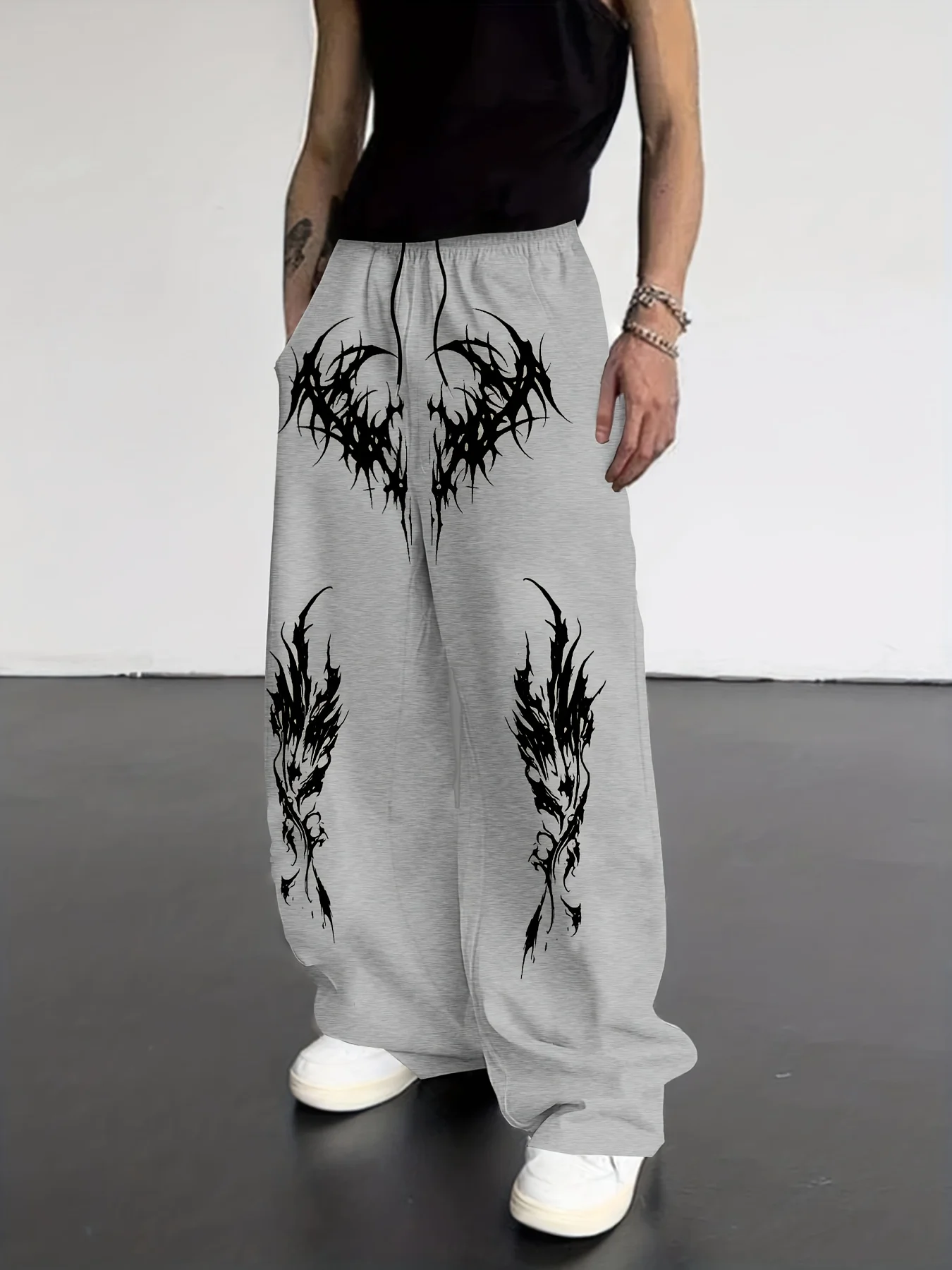 Men's sports pants with unique dark Gothic decorative pattern prints, comfortable running pants streetwear and daily casual wear
